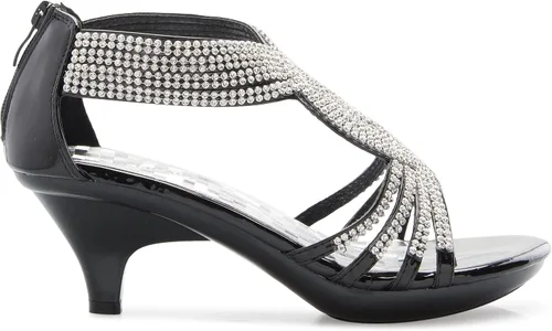 Vista 2 de sandalias de tacón bajo para mujer, con tiras y diamantes de imitación
