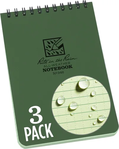 Vista 25 de Rite in the Rain Cuaderno de espiral superior resistente a la intemperie, 4 x 6 pulgadas, cubierta verde, patrón universal, paquete de 6