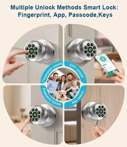 Vista 2 de KLLOQUE Fingerprint Door Lock, Smart Fingerprint Door Knob with Keypad, Biometric Door Lock with App Control, Auto Lock Door Lock with Code, Keyless