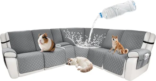 Vista 83 de Fundas impermeables para sofá reclinable seccional en forma de L, 7 piezas, antideslizantes, lavables, juego de fundas reclinables para mascotas