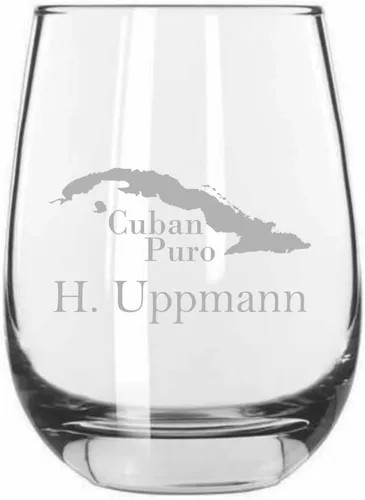 Vista 2 de Bolivar - Vaso de vino sin tallo con temática de cigarro cubano grabado de 15.25 onzas