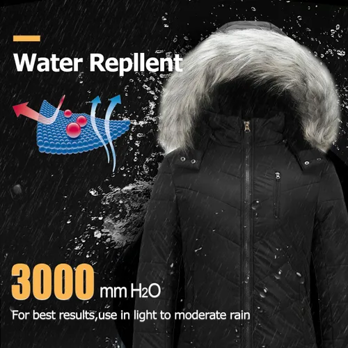 Vista 4 de FASRYKOC Women's Quilted Puffer Jacket Removable Faux Fur Hooded Long Puffer Coat Lightweight Full-Zip Puffer Jacket