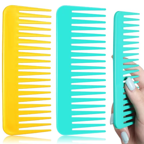 Vista 18 de Patelai Peine de dientes anchos, peine desenredante grande para cabello rizado, húmedo y seco, sin mango, accesorios desenredantes (ámbar)