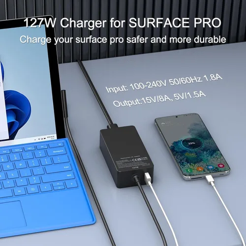 Vista 2 de Cargador Surface Pro de 127 W, Surface Book 3 Reemplazo del cargador para Microsoft Surface Book 3 2 1, Surface Pro X 9 8 7 6 5 4 3, Surface Laptop