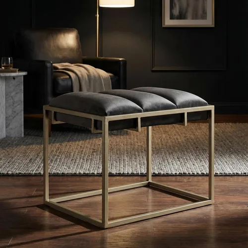 Vista 9 de Cortesi Home Bourne otomana rectangular de 20 pulgadas de alto terciopelo gris y metal dorado champán