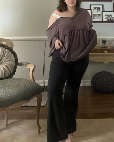 Vista 3 de Promover Pantalones de yoga de pierna ancha para mujer, pantalones holgados y cómodos con bolsillos, pantalones elásticos de cintura alta