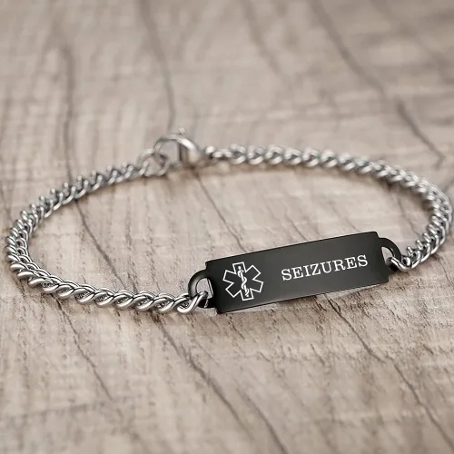 Vista 36 de Pulseras de identificación de alerta médica de 6.5 "-8.5" para mujeres, pulseras de emergencia médica de acero inoxidable, grabado gratuito