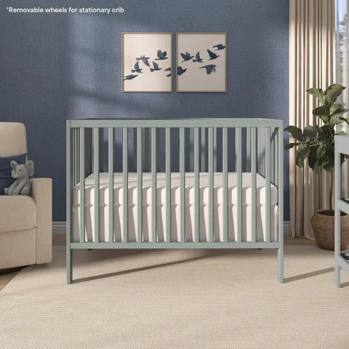 Vista 7 de Dream On Me Quinn Cuna plegable de tamaño completo en gris frío, ruedas extraíbles, guardería moderna, soporte de colchón ajustable, cuna portátil