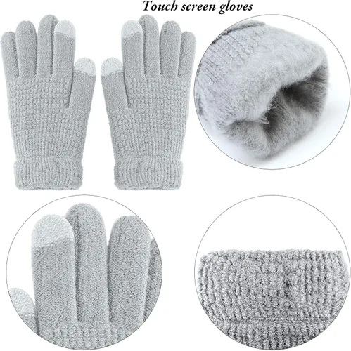 Vista 4 de Aneco Conjunto de bufanda de punto cálido de invierno para hombres y mujeres bufanda elástica suave