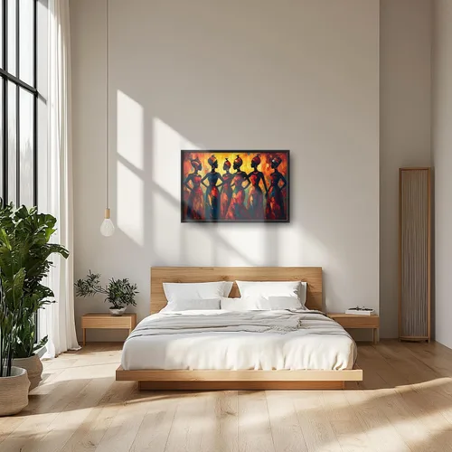 Vista 5 de Arte de pared grande para sala de estar, lienzo africano, decoración de pared, imágenes tribales afroamericanas, siluetas de mujeres, pinturas