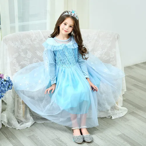 Vista 2 de OMFIONES Elsa - Vestido de princesa de Frozen para niñas, disfraz de Halloween, fiesta de cumpleaños con accesorios