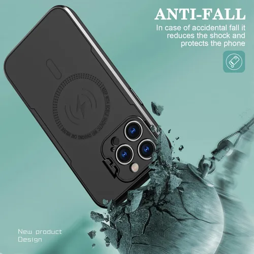 Vista 3 de Funda magnética a prueba de golpes para iPhone 13 Pro de 6.1 pulgadas con soporte para cámara [protector de lente de cámara integrado]