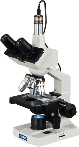 Vista 2 de OMAX 40X-2500X microscopio LED trinocular de laboratorio digital, con cámara digital USB y nivel mecánico de doble capa