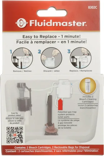 Vista 6 de Fluidmaster 8302P8 Flush 'n' Sparkle - Recambios de cartuchos de reemplazo de blanqueador para sistema automático de limpieza de inodoro, 2 paquetes