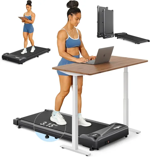 Vista 8 de THERUN Caminadora para debajo del escritorio, capacidad de peso de 265 libras, control remoto Plateado oscuro