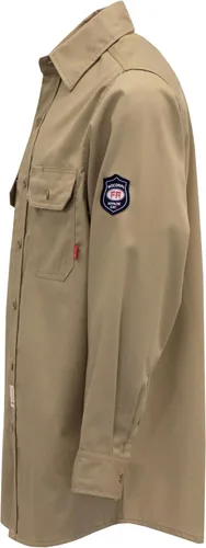 Vista 2 de BOCOMAL Camisas FR para hombre 7.5oz Camisa de soldadura resistente al Botones caqui