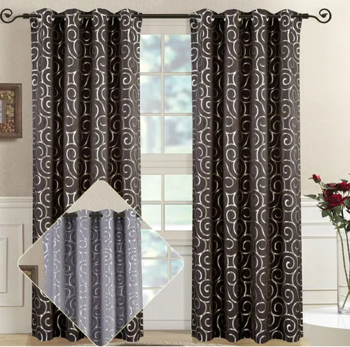 Vista 3 de Royal Tuscany - Paneles de cortina de ventana con textura jacquard abstracto con ojales superiores, juego de 2 paneles, 52 x 96 pulgadas cada uno