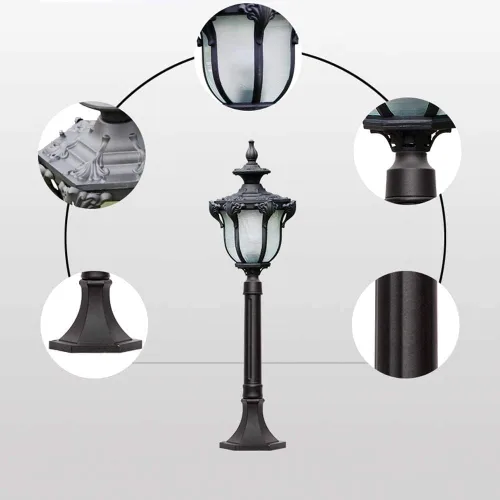 Vista 6 de Luz de pilar impermeable para exteriores, lámpara de columna exterior, impermeable, impermeable, de una sola cabeza, farol de vidrio antiguo