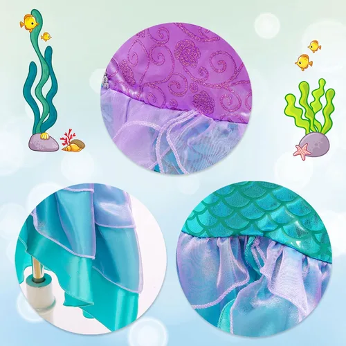 Vista 5 de Oskiner Disfraz de sirena para niñas, vestido de sirena para niñas y niños
