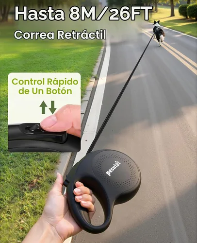 Vista 4 de Pecute Correa retráctil para perro con linterna, correa retráctil resistente de 26 pies para mascotas con luz, control de un botón, protección