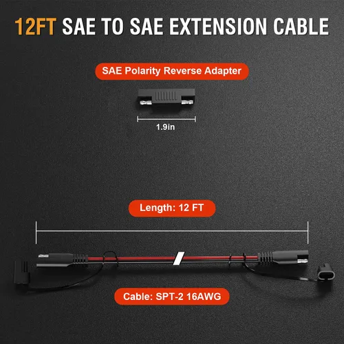 Vista 2 de Cable de extensión SAE de 12 pies 16 AWG, conector SAE Conector de desconexión rápida 16AWG, para automoción, panel solar enchufe