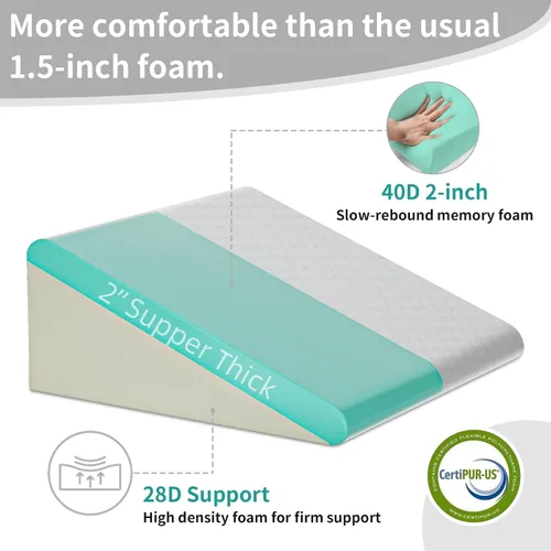 Vista 2 de Almohada de cuña para cama, almohada de espuma viscoelástica de 24 x 24 x 10.25 pulgadas, funda de almohada antideslizante, almohada inclinada