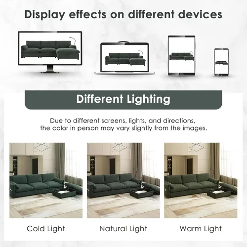Vista 25 de Moderno sofá modular en forma de U con almohadas para la cintura, sofá cama con diván, sofá tapizado simétrico de felpilla de 6 asientos para sala