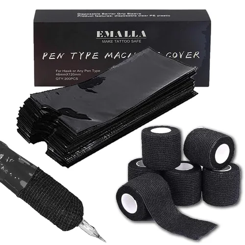 Vista 9 de 200 piezas de fundas para bolígrafos con 8 piezas de cinta adhesiva para agarre - Fundas para bolígrafos azules SOTICA, fundas para máquinas, fundas