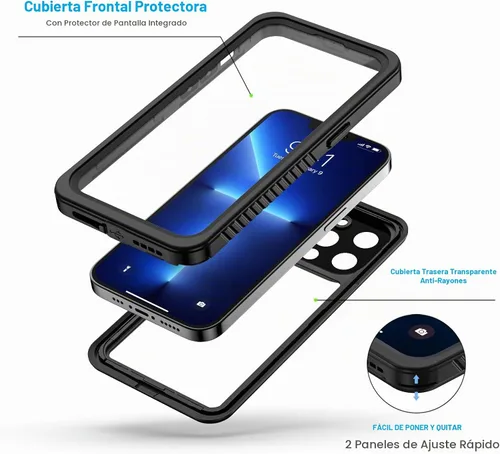 Vista 4 de Lanhiem Funda para iPhone 13 Pro Max, IP68 impermeable a prueba de polvo a prueba de golpes con protector de pantalla, cubierta frontal y trasera
