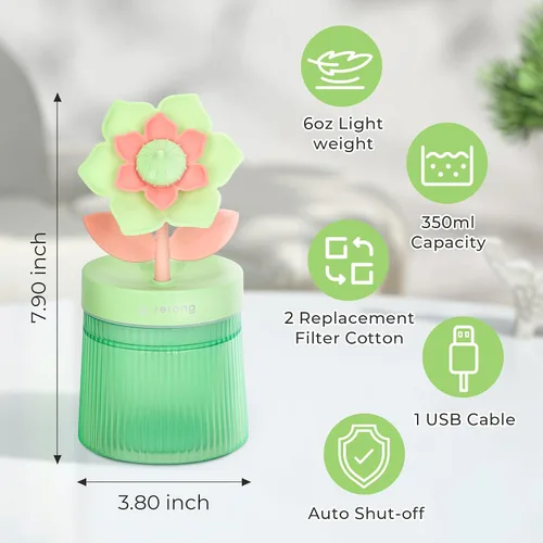Vista 4 de Mini humidificador de flores bonitas, humidificadores de escritorio pequeños de niebla fría, humidificadores portátiles de escritorio personal USB