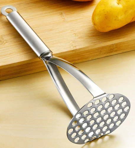 Vista 7 de Triturador de patatas, acero inoxidable resistente para cocina de acero, puré de papas, verduras y frutas.