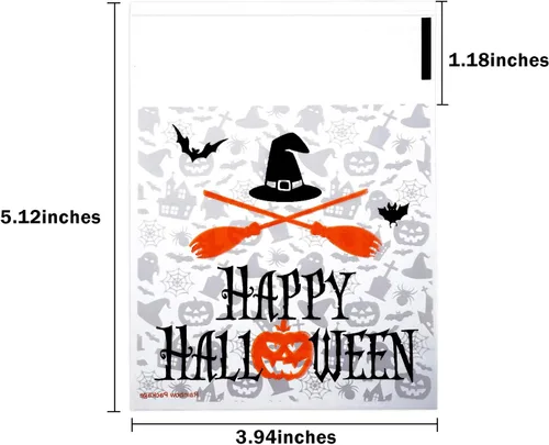 Vista 3 de 100 bolsas de golosinas de Halloween, bolsas transparentes autoadhesivas para caramelos, bolsas de plástico de celofán para galletas para recuerdos