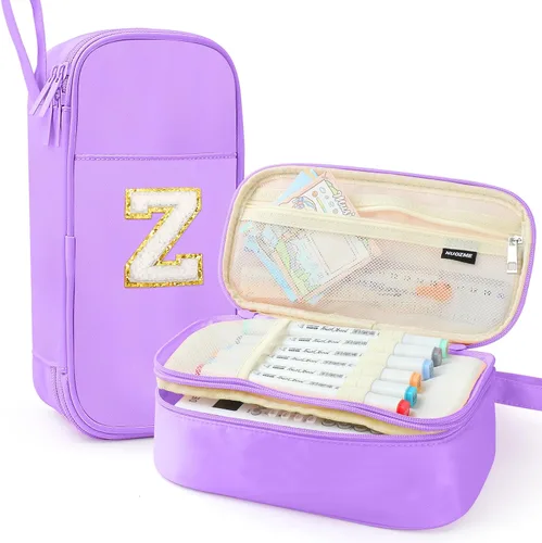 Vista 37 de Estuche Grande para Lápices, Bolsa de Lápices de Gran Capacidad, Bolsa de Lápices Personalizada con Inicial con Cremallera Suave, Múltiples