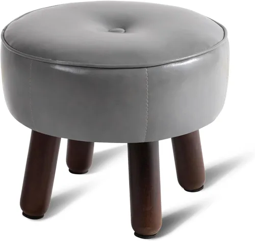 Vista 10 de oakvivo Taburete otomano pequeño de 13 pulgadas, reposapiés redondo de piel sintética para sofá, reposapiés debajo del escritorio, reposapiés