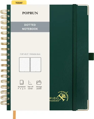 Vista 27 de POPRUN - Cuaderno de notas con espiral y puntos, diario A5 de 5.75" x 8.25", papel grueso de 120 gsm, 141 páginas numeradas, tapa dura para hombres