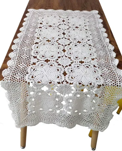 Vista 5 de Laivigo Mantel de encaje hecho a mano, rectangular, 24 x 31 pulgadas, color beige