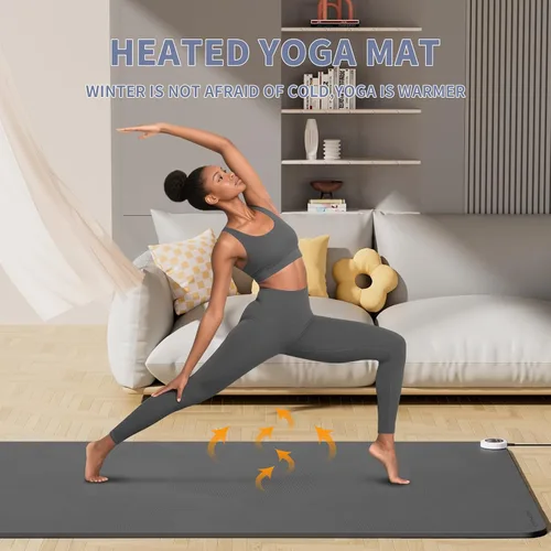 Vista 2 de Esterilla de yoga de calefacción con sistema de calentamiento rápido, tapete antideslizante extra grande de 72 x 27 pulgadas, material de doble capa