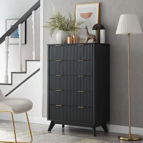 Vista 13 de T4TREAM Cómoda acanalada de 3 cajones de 32 pulgadas para dormitorio, aliso Aliso Oscuro