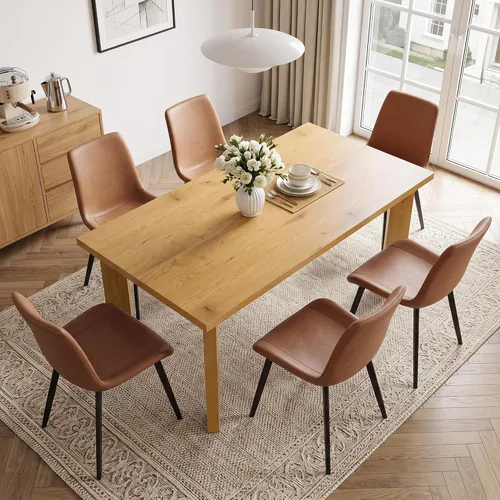 Vista 6 de HIPIHOM 63'' Dining Table for 4-6 People, Oak Table Spacious 63" Dining Table Seats 6 Comfortably, Made with Sturdy MDF in Warm Oak, Easy-Clean