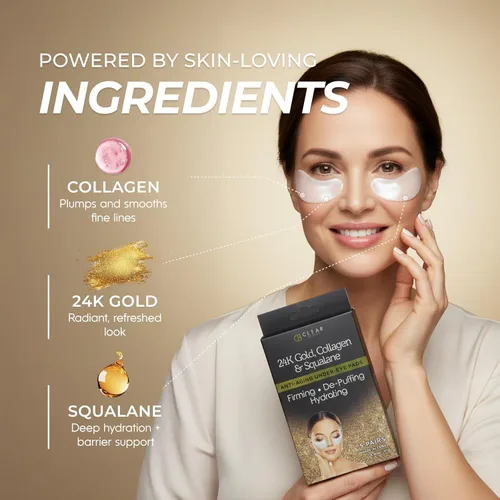 Vista 4 de Clear Beauty, Parches para debajo de los ojos de oro de 24 quilates y colágeno para ojeras y ojos hinchados, reafirmantes e hidratantes