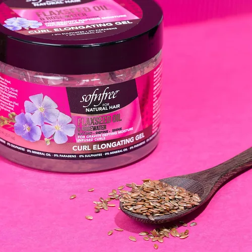 Vista 4 de Sofn'Free - Gel alargador de rizos con aceite de linaza y agua de rosas, alargador de rizos para bobinas y ondas naturales, tratamiento hidratante