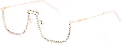 Vista 34 de Naimo Gafas de sol cristalinas brillantes de la mitad del marco de las gafas de sol del Rhinestone Marco de oro con diamantes de imitación