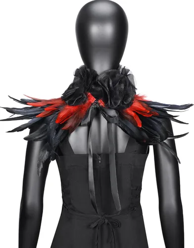 Vista 3 de Collar gótico de plumas negras: gargantilla de plumas victorianas para mujer, collar de plumas para Halloween, collar de cosplay, Estilo-5