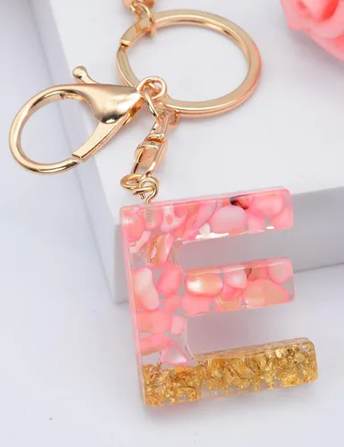 Vista 5 de MBOAH Llavero de letra inicial rosa para mujeres, niños, adolescentes, niñas, hermanas, parejas, lindos accesorios de llavero para llaves