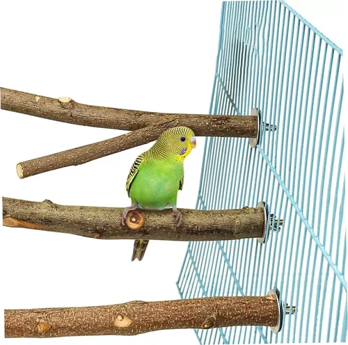 Vista 2 de 8 juguetes de loros de madera natural para pájaros, perca colgante, periquitos