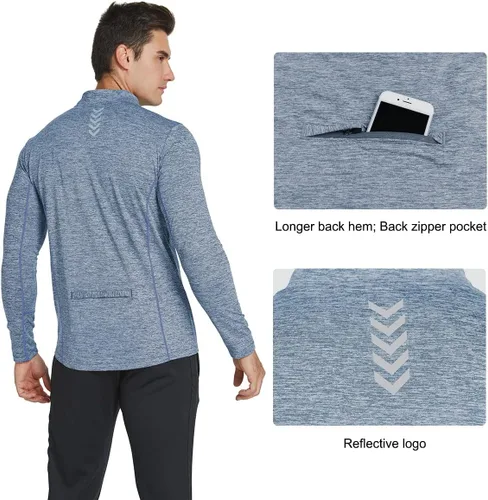 Vista 5 de BALEAF Camisas de correr con cremallera de 14 para hombre, de manga larga, con bolsillo trasero