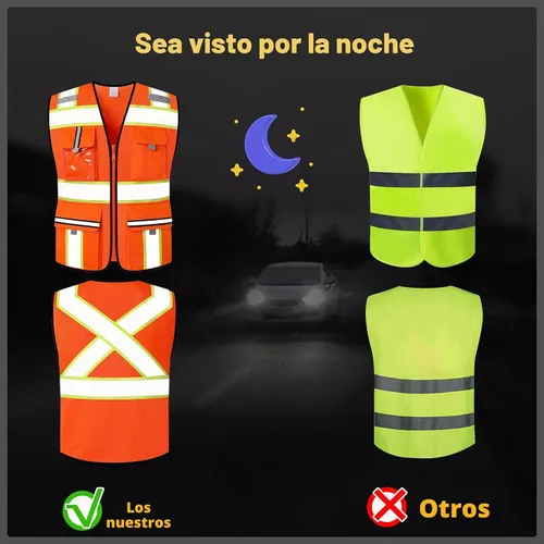 Vista 5 de Chaleco de seguridad clase 2 con cremallera frontal y múltiples bolsillos, chaleco de alta visibilidad, cumple con las normas ANSI/ISEA