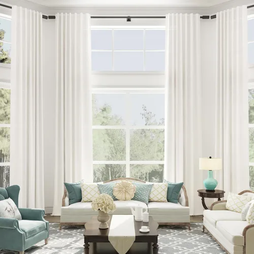 Vista 3 de Cortinas de lino extralargas de 144 pulgadas de largo para sala de estar con pestaña superior, cortinas modernas estilo casa de campo de dos pisos