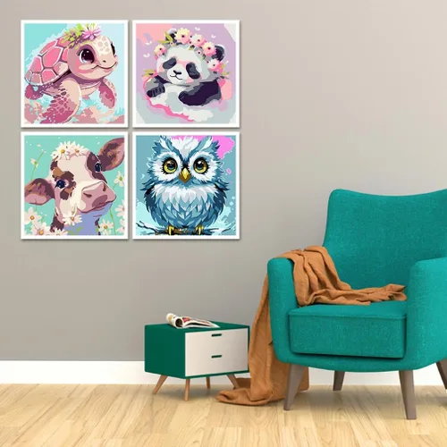 Vista 7 de FQOVKYN Paquete de 4 pinturas por números para niños, kit de pintura por números de animales lindos para adultos principiantes, pintura acrílica