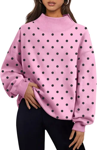 Vista 7 de Trendy Queen Sudaderas de cuello alto para mujer, de gran tamaño, trajes de Albaricoque